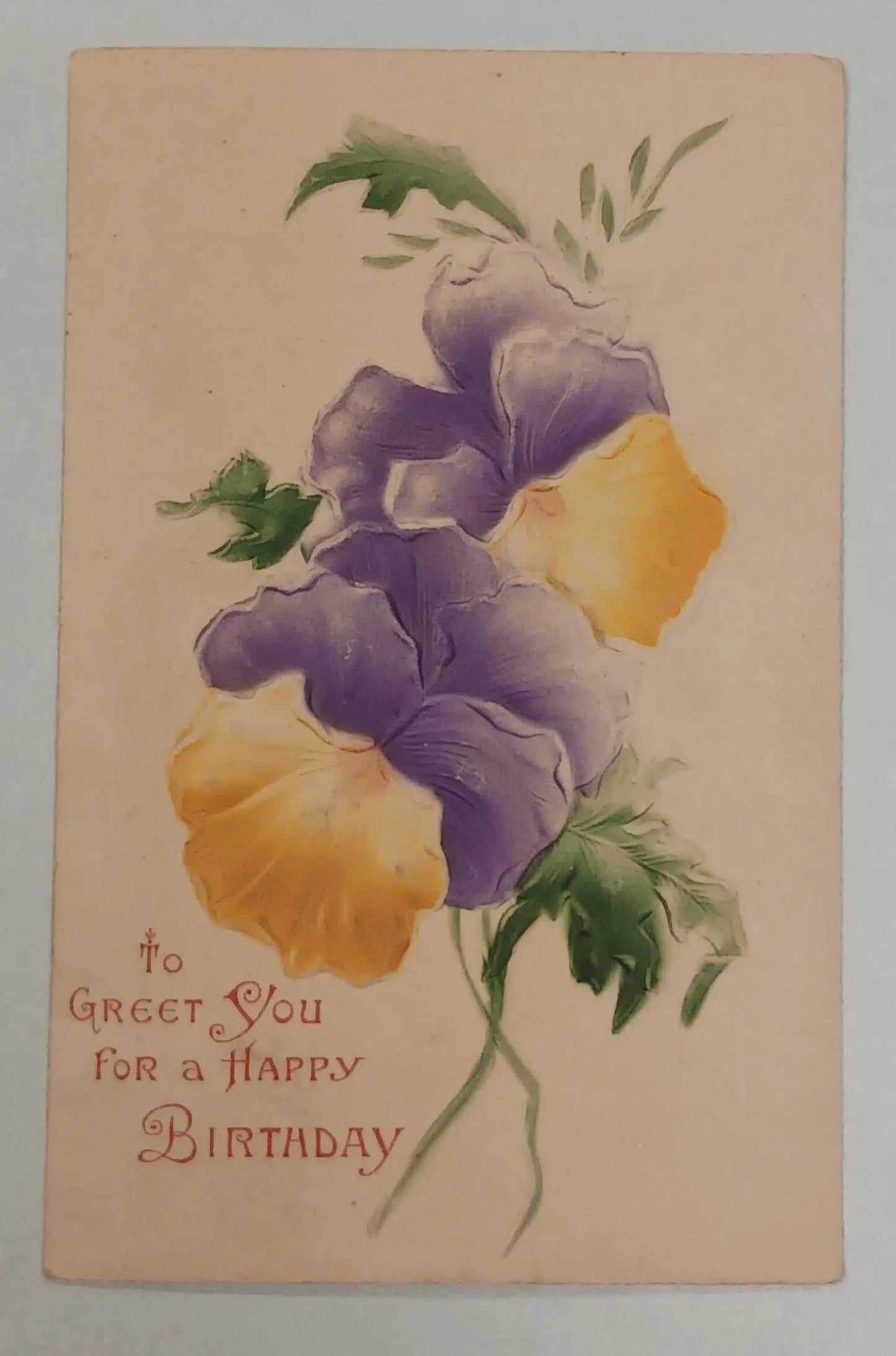 Birthday Greeting Post Card - Classic !910 Embossed with Pansies - Vintage Davidson Bros. - 1900-1910 -