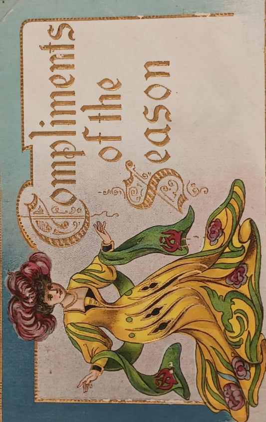 Compliments of the Season New Year's Card - RARE Art Nouveau New Year's Series #103 - 1911 Postcard