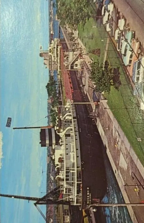 Canadian Ore Carrier - Mac Arthur Lock - Sault Ste. Marie, Michigan - Vintage Postcard