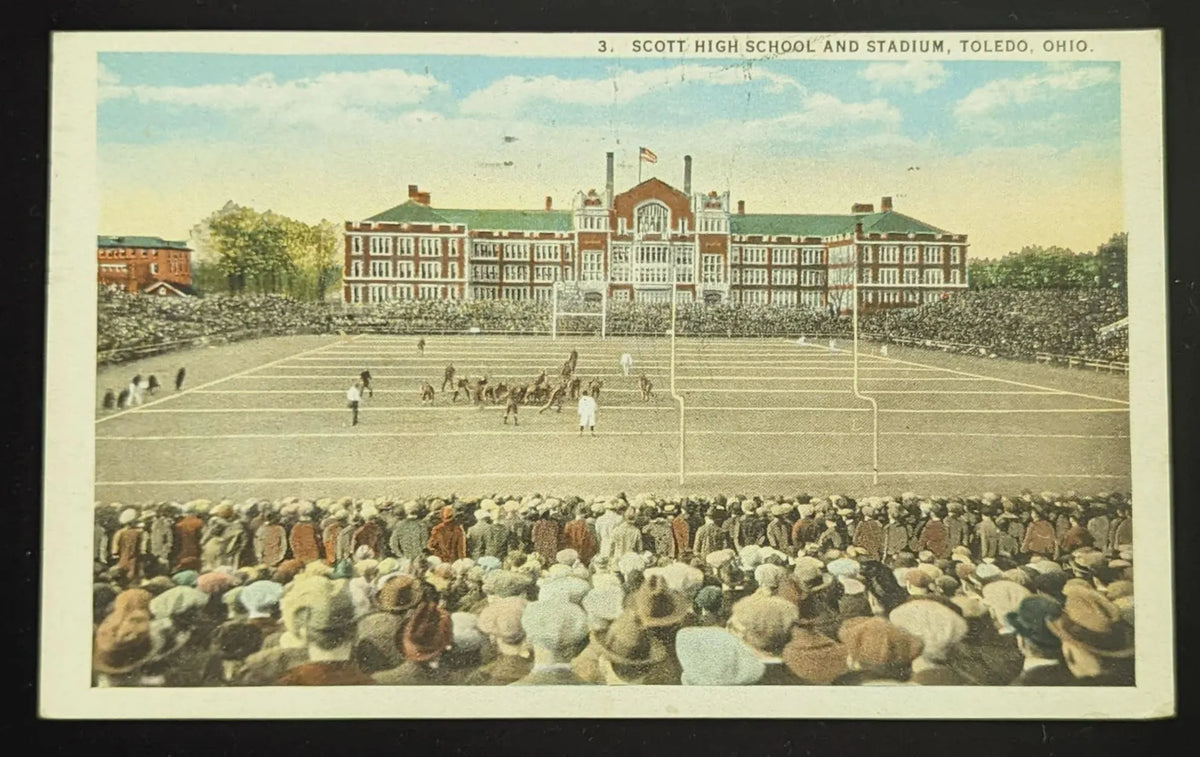 Scott High School and Stadium, Toledo, Ohio - Vintage High School Postcard
