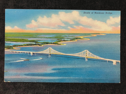 Straits of Mackinac Bridge, Michigan - Vintage Postcard