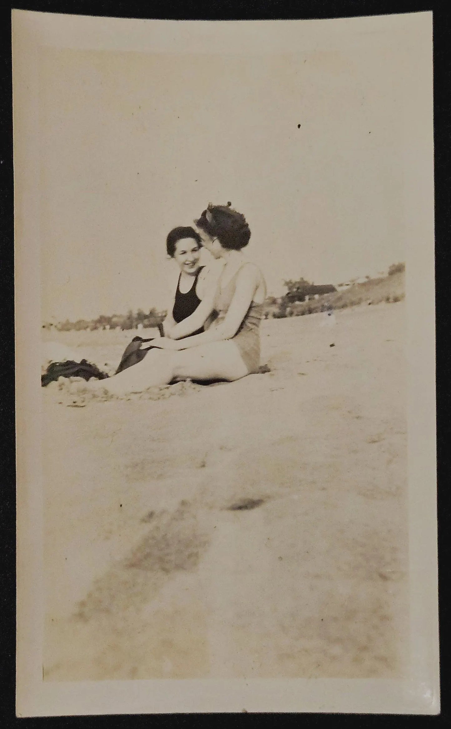 Two Bathing Beauties by Lake Michigan, at Gary Indiana Beach in 1937, names were Peg and Lynn - Real Black and White 1937 Photograph    (New)