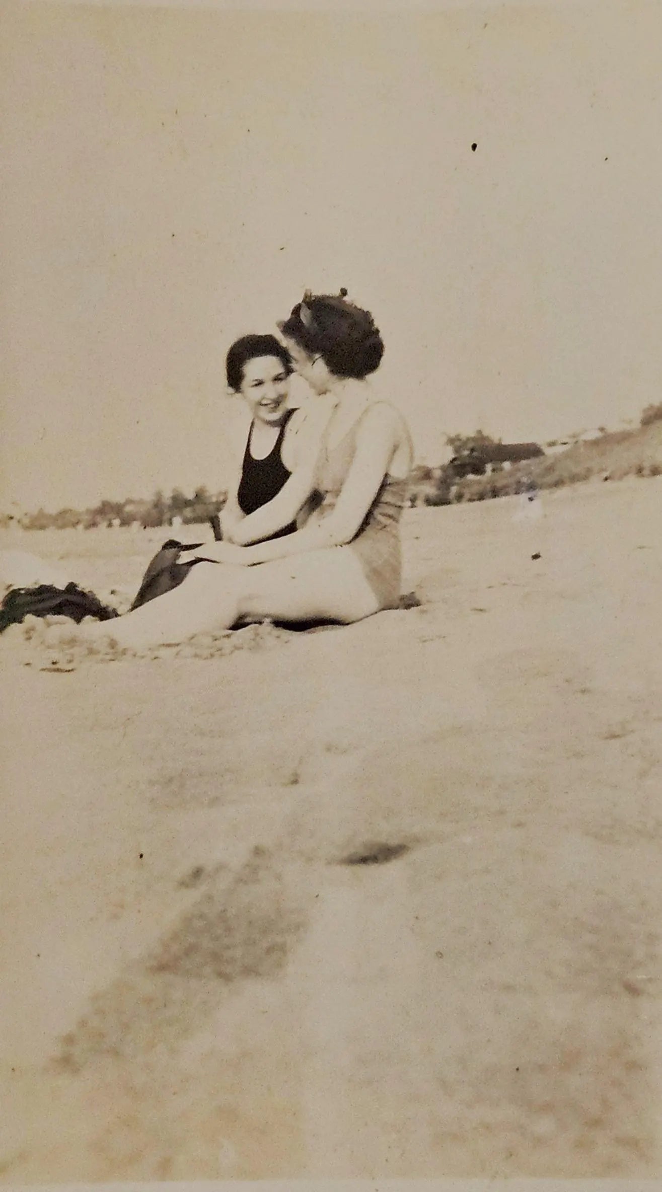 Two Bathing Beauties by Lake Michigan, at Gary Indiana Beach in 1937, names were Peg and Lynn - Real Black and White 1937 Photograph    (New)