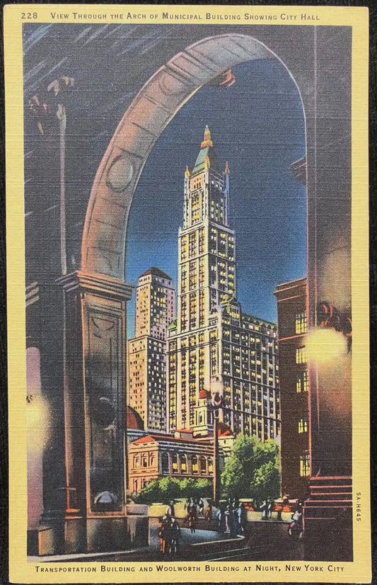 View Through the Arch of Municipal Building Showing City Hall, New York City, New York - Vintage Postcard