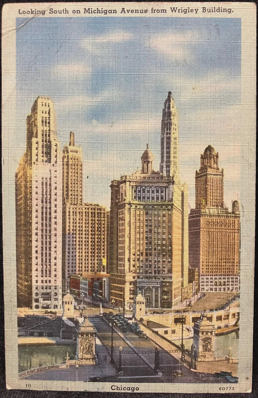 Looking South on Michigan Avenue from Wrigley Building - Chicago, Illinois - Vintage Postcard