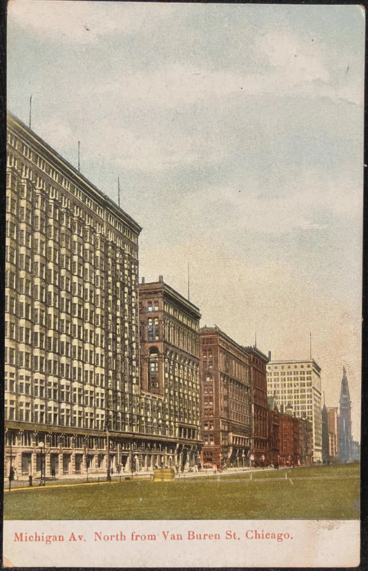 Michigan Ave. North from Van Buren St., Chicago, Illinois - Printed in Germany - Postcard