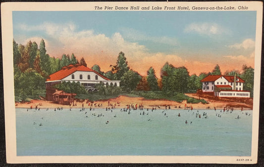The Pier Dance Hall and Lake Front Hotel, Geneva-on-the-Lake, Ohio - Vintage Beach Postcard