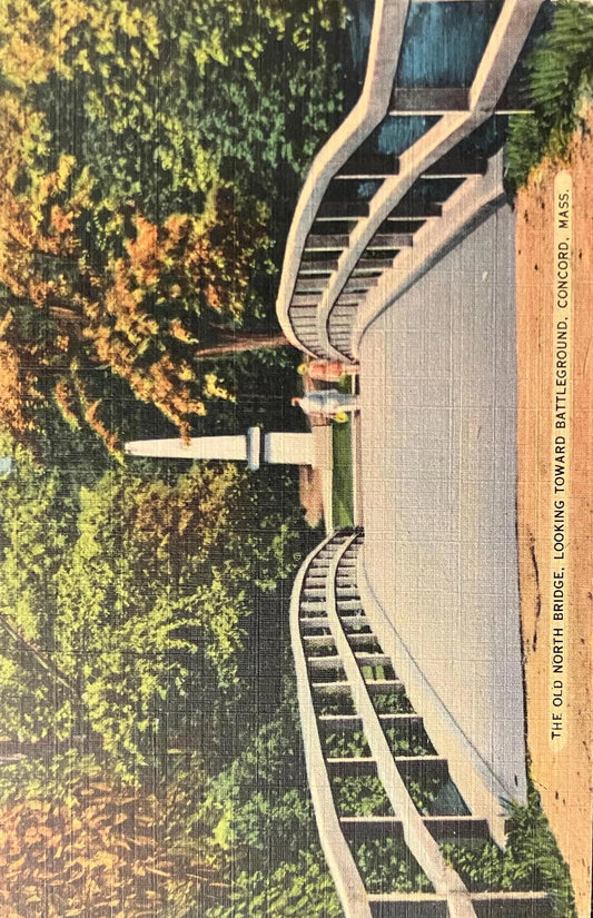The Old North Bridge, Looking Toward Battleground, Concord, Massachusetts - Vintage History Postcard