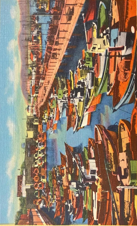 Fishing Fleet, Fisherman’s Wharf, San Francisco, California - Copyright by Stanley A. Piltz - Vintage Linen Postcard