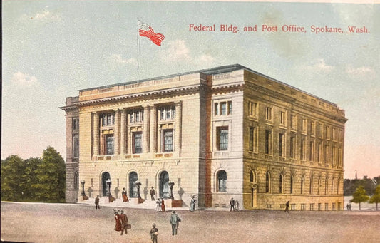 Federal Building and Post Office, Spokane, Washington - Made in Germany - Vintage Post Office Postcard