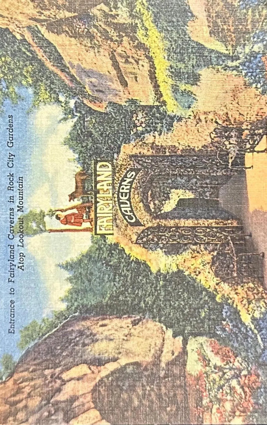Entrance to Fairyland Caverns in Rock City Gardens, Atop Lookout Mountains, Georgia - Vintage Postcard