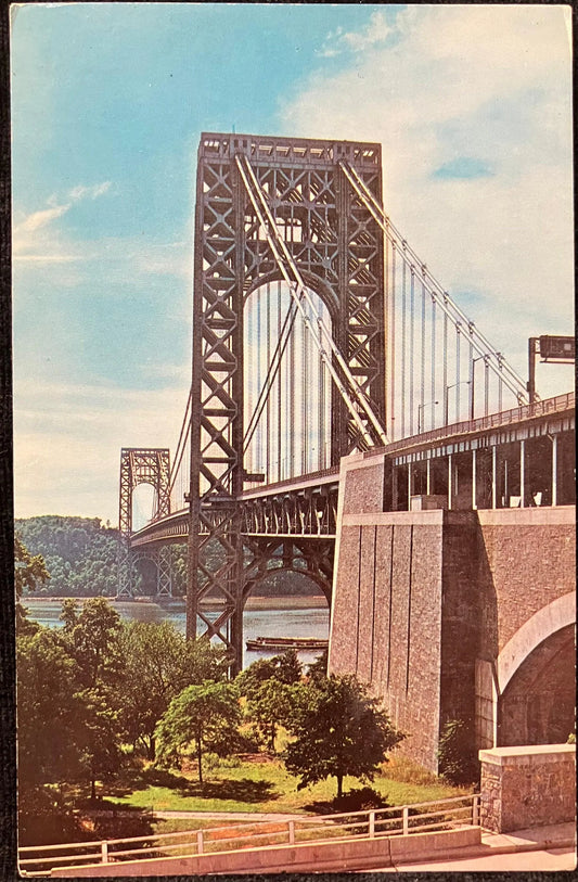The George Washington Bridge spans Hudson River - New York, New York - Vintage Bridge Postcard