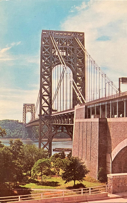The George Washington Bridge spans Hudson River - New York, New York - Vintage Bridge Postcard