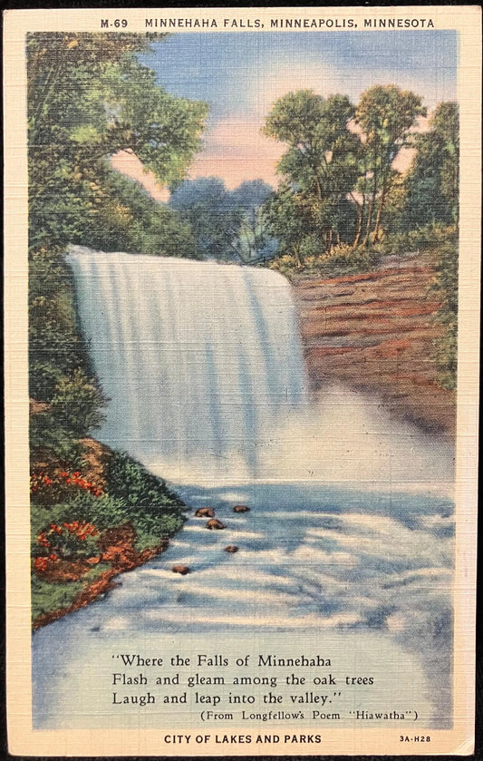 Minnehaha Falls, Minneapolis, Minnesota, City of Lakes and Parks - Vintage Waterfall Postcard