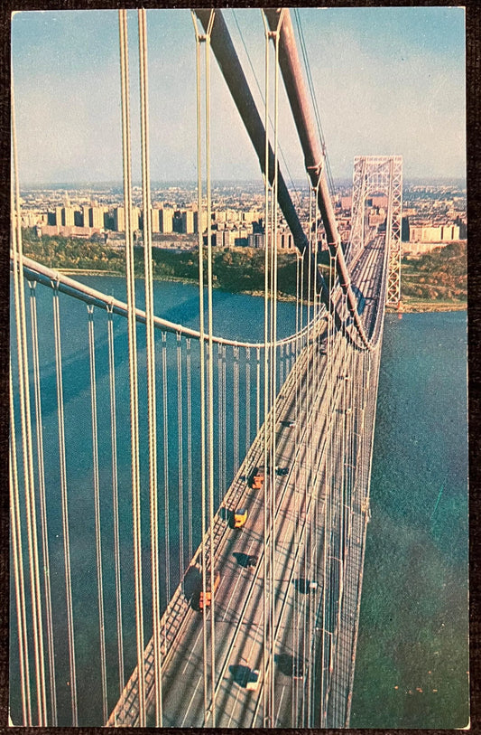 New York City from the George Washington Bridge, New York - Color by Gerald Oppenheimer - Vintage Bridge Postcard