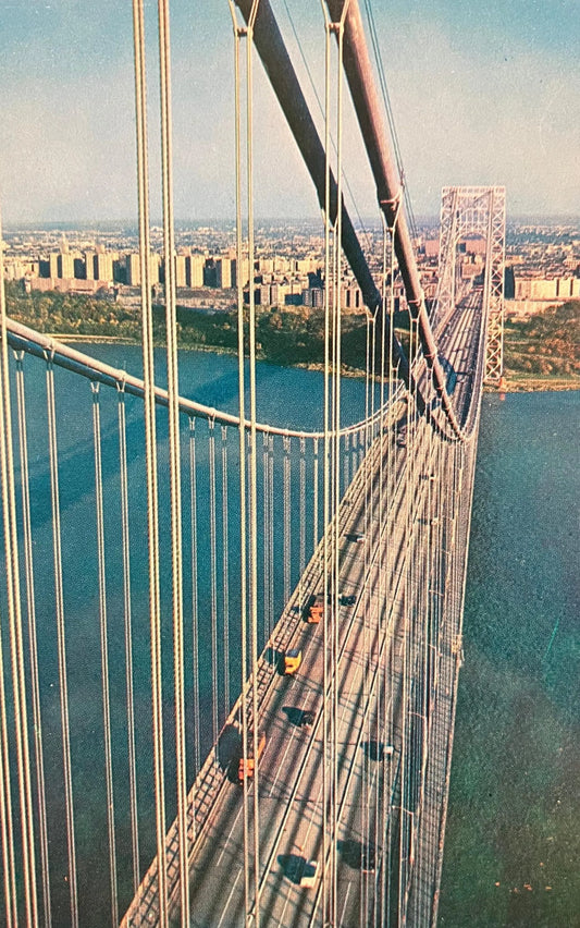New York City from the George Washington Bridge, New York - Color by Gerald Oppenheimer - Vintage Bridge Postcard