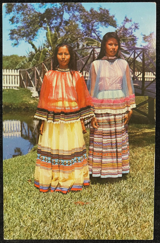 Seminole Indian Girls at the Aquaglades - Fort Lauderdale, Florida - Photo by Robert F. Wasman - Vintage Postcard
