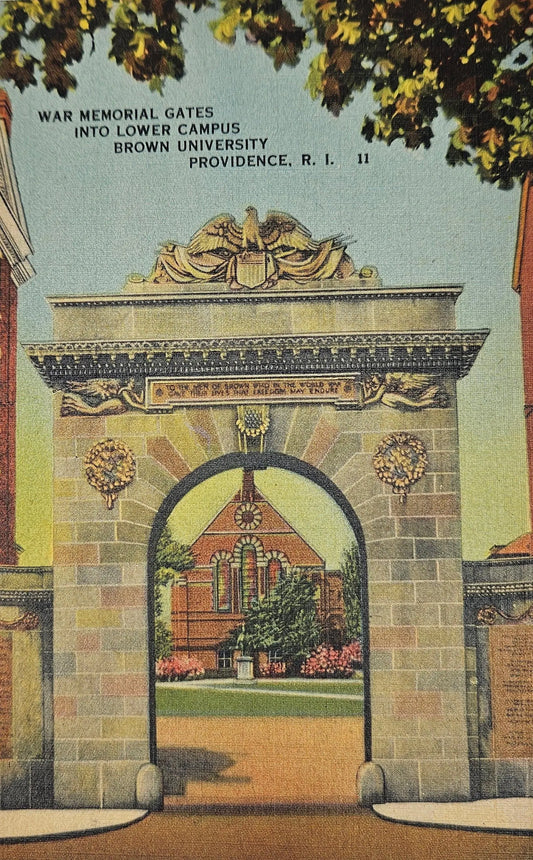Brown University War Memorial Gates, Providence, Rhode Island - Vintage Postcard