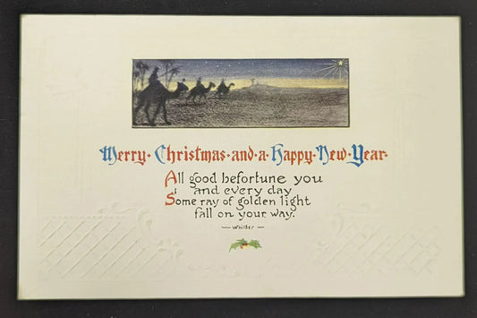 Merry Christmas and a Happy New Year - Vintage Embossed Holiday Postcard