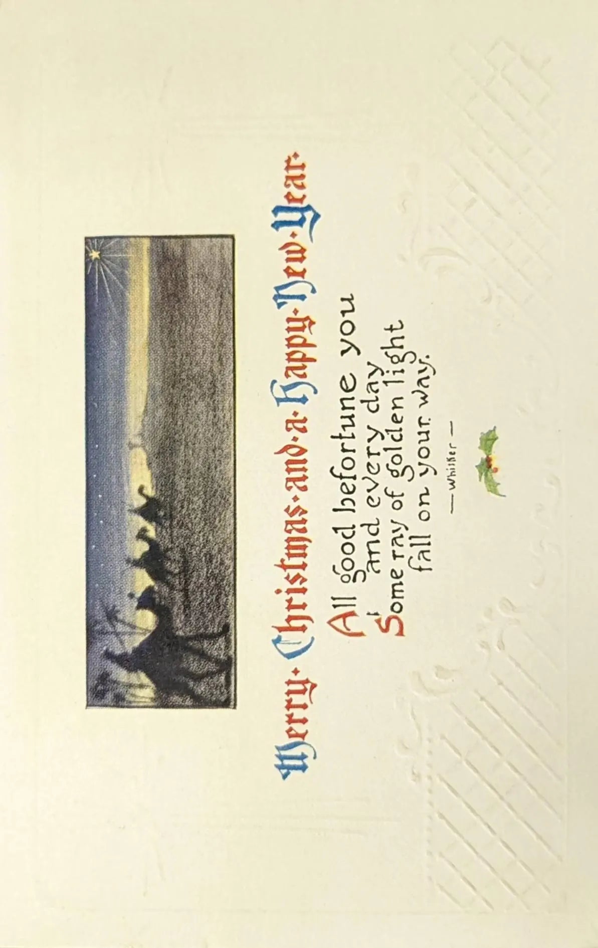 Merry Christmas and a Happy New Year - Vintage Embossed Holiday Postcard
