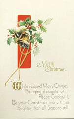 Merry Christmas with Mistletoe and Bells - Vintage Embossed Christmas Postcard