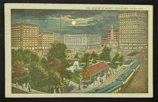 The Square at Night, Cleveland, Fifth City, Ohio - Vintage City Square Postcard - City center of Cleveland