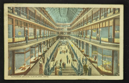 Superior Arcade, Cleveland, Ohio - Vintage Downtown Cleveland Postcard - Glass top Arcade in Cleveland