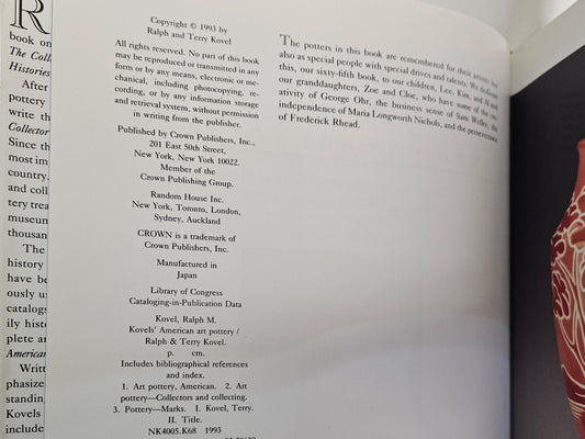 1993 Kovel's American Art Pottery By Ralph And Terry Kovel - copyright page
