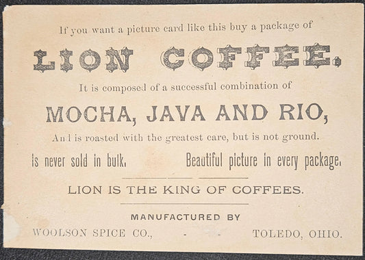 Lion Coffee Wooslon Spice Co. Toledo, Ohio - Pink And Red Roses In Basket Trade Card