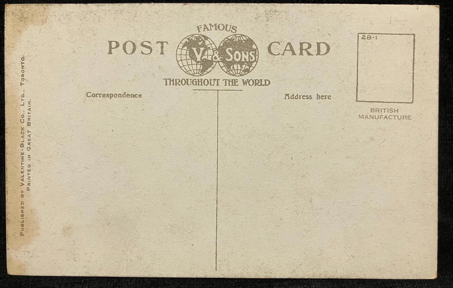 reverse of postcard of Rideau Hall in Ottawa, ON.  No handwriting, postmark, or stamp.