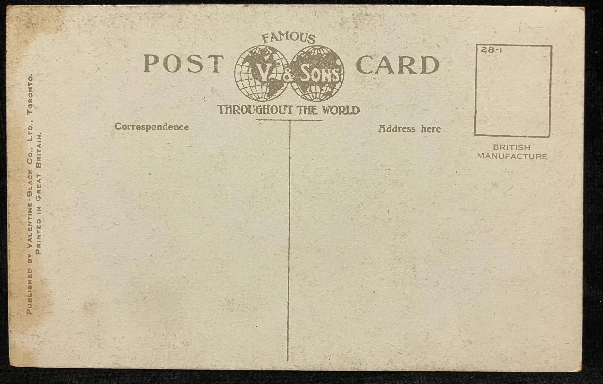 reverse of postcard of Rideau Hall in Ottawa, ON.  No handwriting, postmark, or stamp.