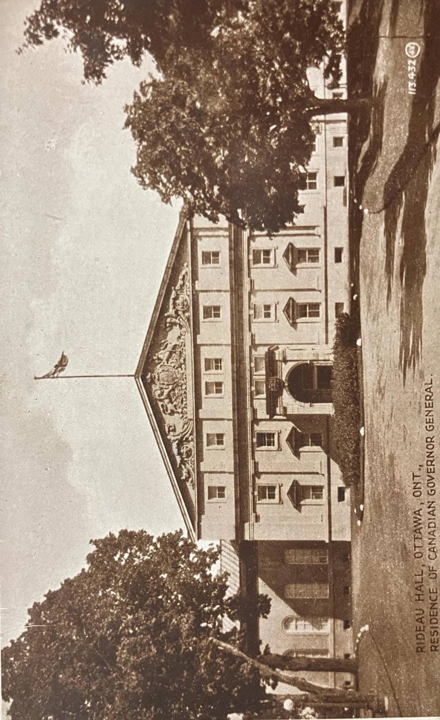 Black and white postcard of Rideau Hall, Ottawa, Ont. Residence of Canadian Governor General. 