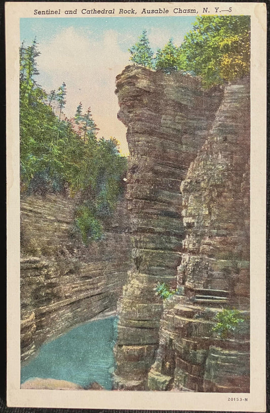 Vintage postcard of Sentinel and Cathedral Rock, Ausable Chasm, N.Y.