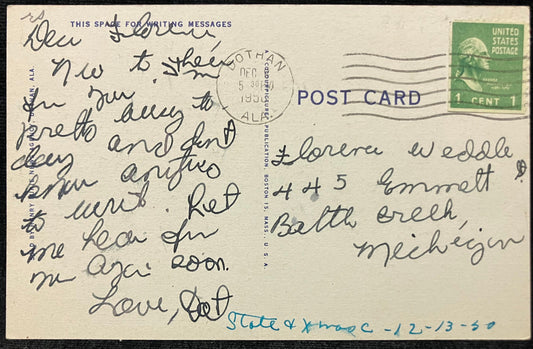 On front: “The Dothan Country Club Dothan, Alabama”On back: BlankMailed: Postmark on December 8, 195