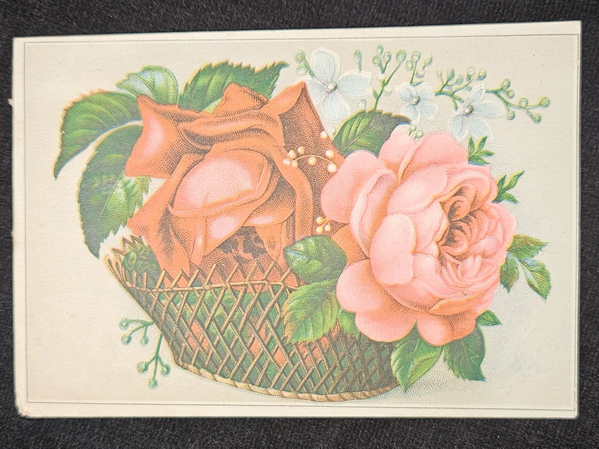Lion Coffee Wooslon Spice Co. Toledo, Ohio - Pink And Red Roses In Basket Trade Card