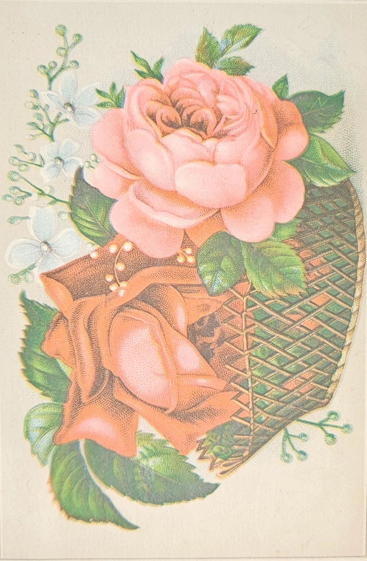 Lion Coffee Wooslon Spice Co. Toledo, Ohio - Pink And Red Roses In Basket Trade Card
