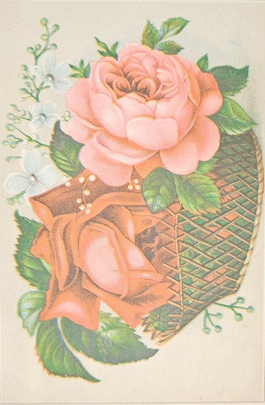 Lion Coffee Wooslon Spice Co. Toledo, Ohio - Pink And Red Roses In Basket Trade Card