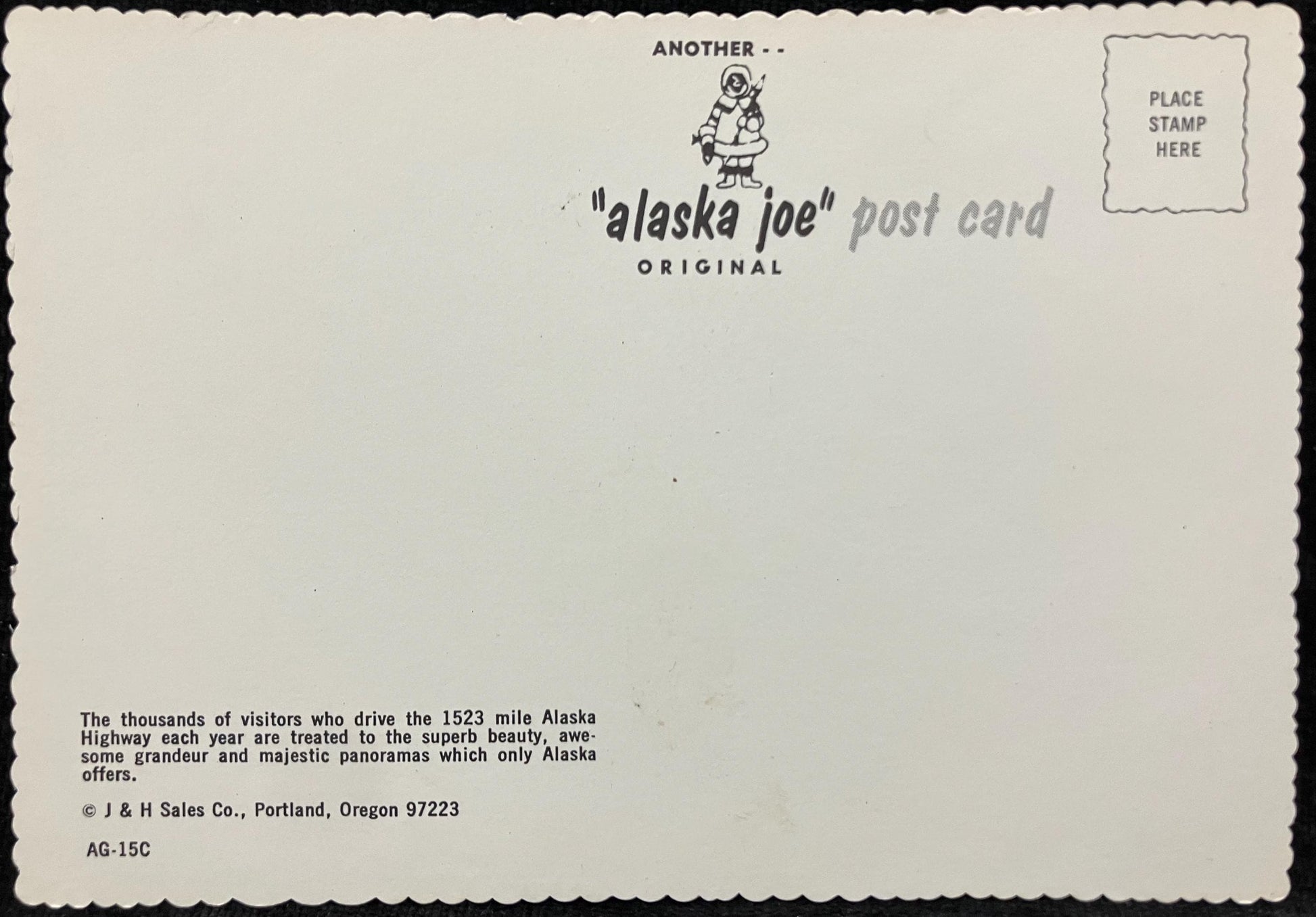 Front: We drove the Alcan Highway Back: The thousands of visitors who drive the 1523 mile Alaska Highway each year are treated to the superb beauty, awesome grandeur and majestic panoramas which only Alaska offers. UnmailedCondition: Excellent Publisher: J & H Sales Co. Color linen