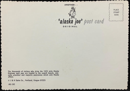 Front: We drove the Alcan Highway Back: The thousands of visitors who drive the 1523 mile Alaska Highway each year are treated to the superb beauty, awesome grandeur and majestic panoramas which only Alaska offers. UnmailedCondition: Excellent Publisher: J & H Sales Co. Color linen